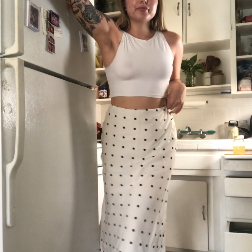 PLANET BLUE CREAM AND BLACK POLKA DOT MIDI SKIRT